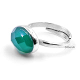 Green Onyx Facetted Adjustable Silver Ring