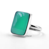 Green Onyx Rectangular Silver Ring