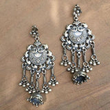 Handcrafted peacock tribal 925 silver statement earrings in sterling silver