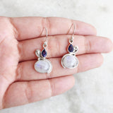 Handmade sterling silver gemstone earrings with Rainbow Moonstone and Iolite