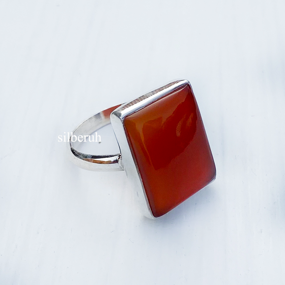 Honey Onyx Rectangular Silver Ring