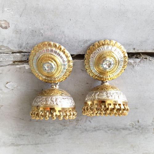 SILVER AND GOLD PHOOL JHUMKA - SILBERUH