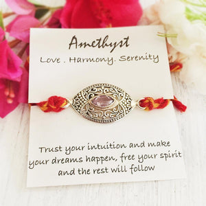 Amethyst Silver Rakhi with Message Card – 925 Sterling Silver