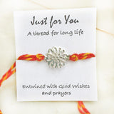 Just For You 925 silver rakhi charm on red-yellow thread
