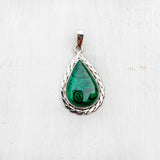 Knotted sterling silver malachite pendant with natural gemstone