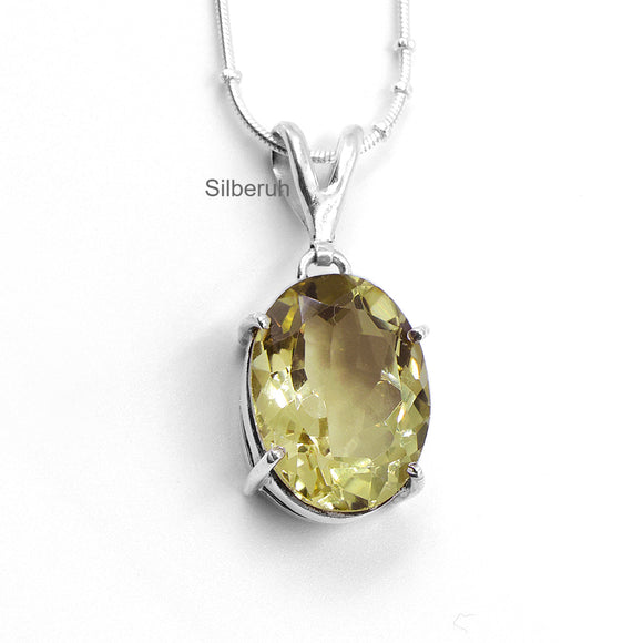 Lemon Topaz Oval Silver Pendant