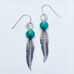 Malachite Feather Silver Earring