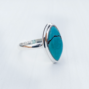 Natural Turquoise Marquise Silver Ring