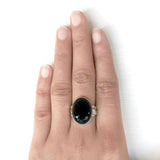 Black Onyx Leaf Silver Ring