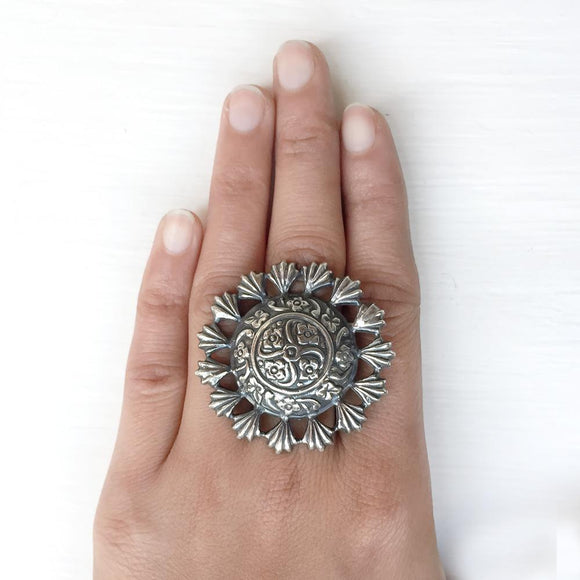 Tribal Swirl Adjustable Silver Ring