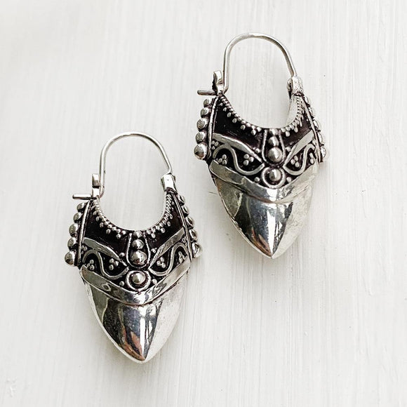 TRIBAL SILVER BALI HOOP EARRING