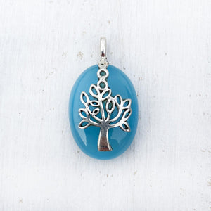 Blue Chalcedony Tree Of Life Silver Pendant