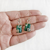 GREEN ONYX CHEVRON SILVER EARRING