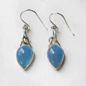 Blue Chalcedony Knot Silver Earring