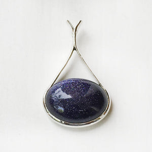 Blue Sunstone Drop Silver Pendant