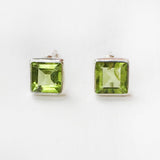 Facetted Peridot Square Silver Stud - SILBERUH