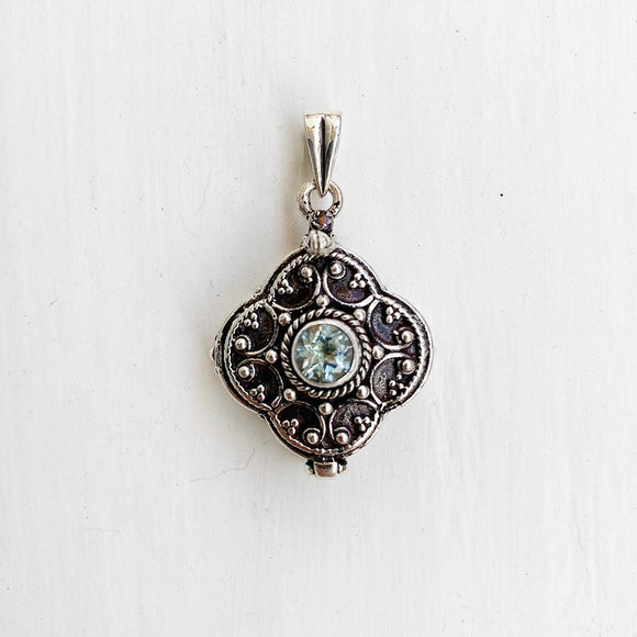 Blue Topaz Poison Box Silver Pendant