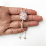 Rose Quartz & Pearl Flower Carved Silver Necklace