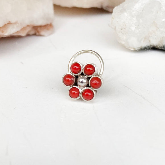 Coral Flower Silver Nose Pin