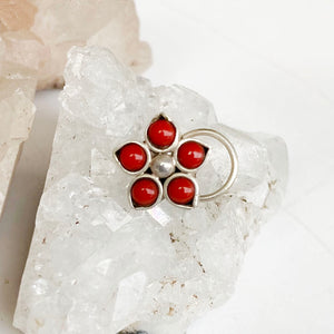 Coral Phool Silver Nose Pin