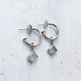 RAINBOW MOONSTONE HOOP SILVER EARRING