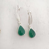 LEAF GREEN ONYX DROP SILVER EARRING - SILBERUH