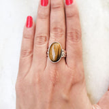 TIGERS EYE LEAF SILVER RING - SILBERUH