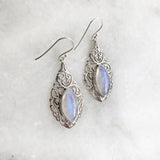 RAINBOW MOONSTONE JALI SILVER EARRING - SILBERUH