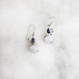 RAINBOW MOONSTONE & FAC. IOLITE SILVER EARRING - SILBERUH