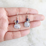 RAINBOW MOONSTONE & FAC. IOLITE SILVER EARRING - SILBERUH