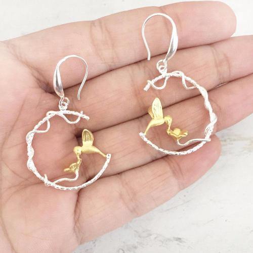 SILVER & GOLD NATURE INSPIRED SILVER EARRING - SILBERUH