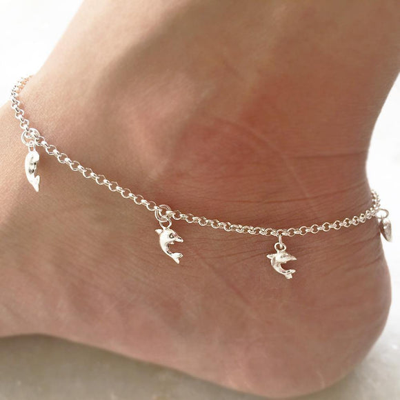 Sterling silver dolphin anklet sales