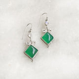 RAINBOW MOONSTONE & GREEN ONYX PATANG SILVER EARRING - SILBERUH