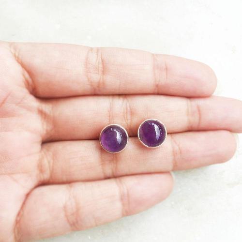 AMETHYST SILVER ROUND STUD - SILBERUH