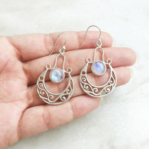 RAINBOW MOONSTONE GYPSY SILVER EARRING - SILBERUH