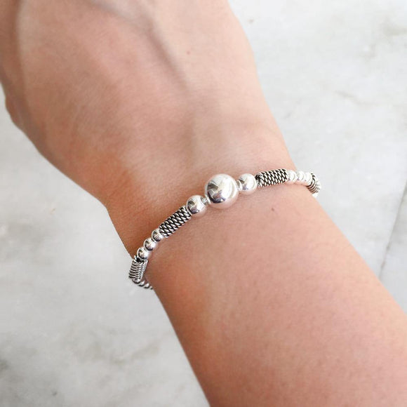 BEADS PUSH PULL SILVER BRACELET - SILBERUH