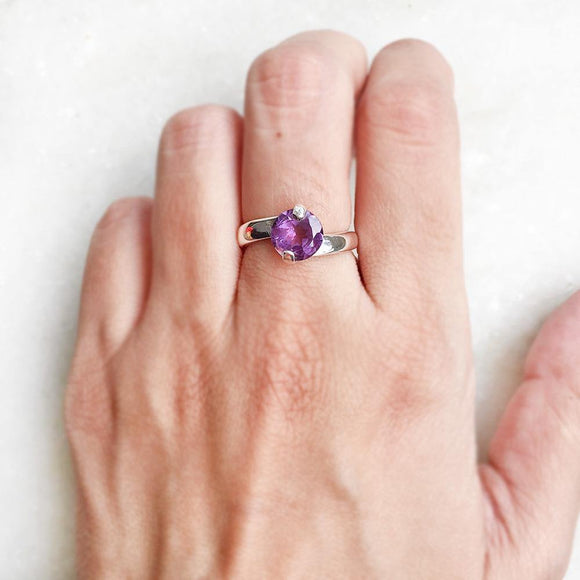 AMETHYST FACETTED SILVER RING - SILBERUH