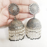 PEARL & BLACK ONYX SILVER JHUMKA - SILBERUH