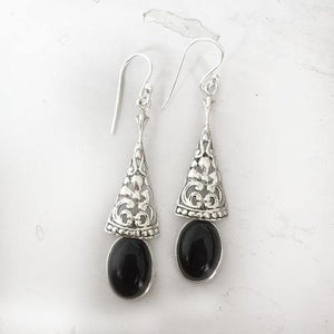 BELL FILIGREE BLACK ONYX SILVER EARRING - SILBERUH