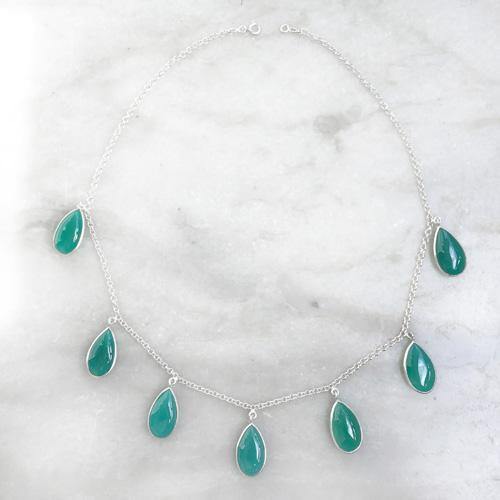 GREEN ONYX DROP SILVER NECKLACE - SILBERUH