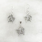 THREE LEAF SILVER PENDANT & EARRING SET - SILBERUH