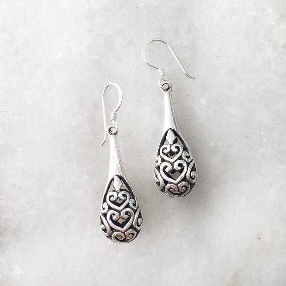 DEW DROP JALI SILVER EARRING - SILBERUH