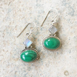 MALACHITE & RAINBOW MOONSTONE SILVER EARRING - SILBERUH