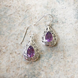 FACETTED AMETHYST JALI SILVER EARRING - SILBERUH