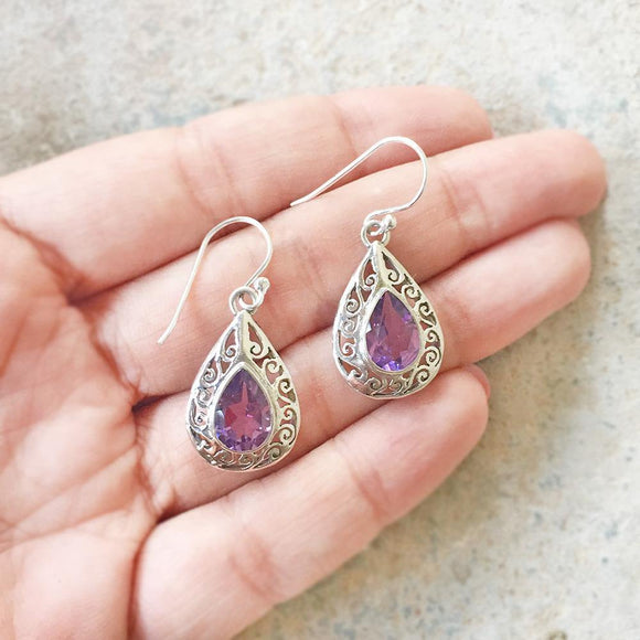 FACETTED AMETHYST JALI SILVER EARRING - SILBERUH