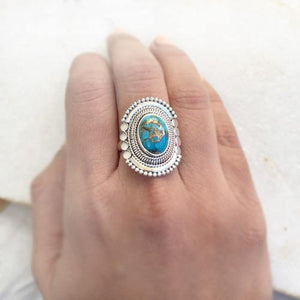 BLUE COPPER TURQUOISE TRIBAL SILVER RING - SILBERUH