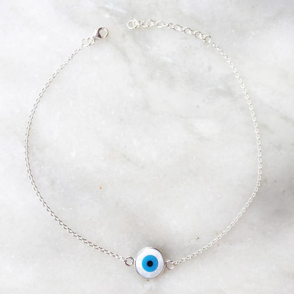 EVIL EYE MOTHER OF PEARL ANKLET - SILBERUH