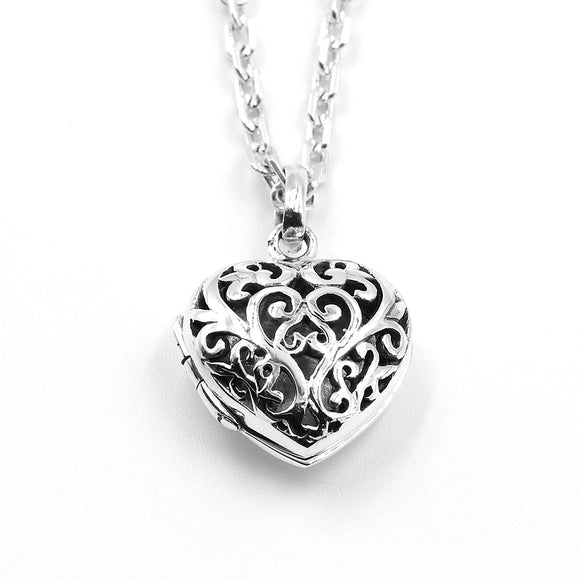 Puffed Heart Jali Silver Locket