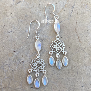 Rainbow Moonstone Dreamcatcher Silver Earring