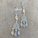 Rainbow Moonstone Dreamcatcher Silver Earring